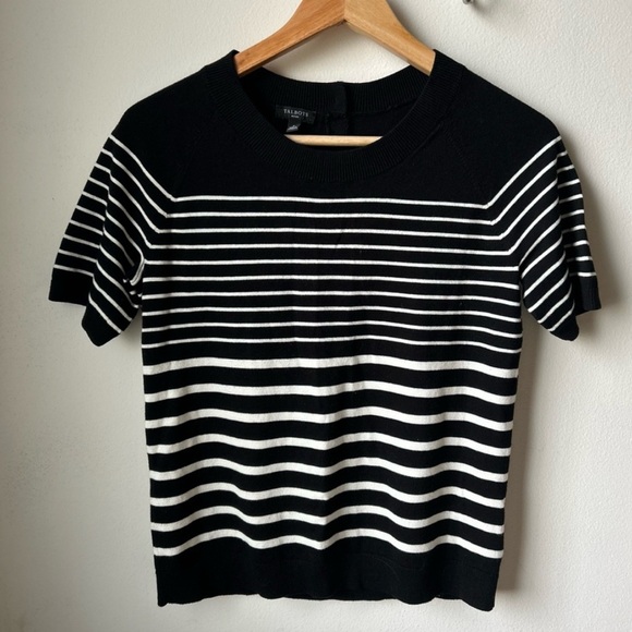 TALBOTS Striped Black and White Short Sleeve Top Size Small Petite - Picture 2 of 5